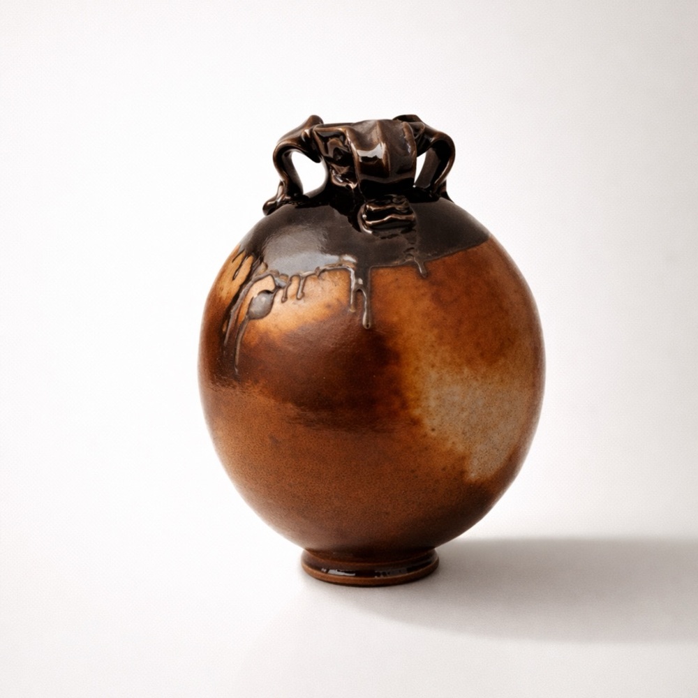 GORGEOUS‎ VINTAGE HANDMADE STUDIO POTTERY TWO TONE VASE WITH DRIP GLAZING - EUC